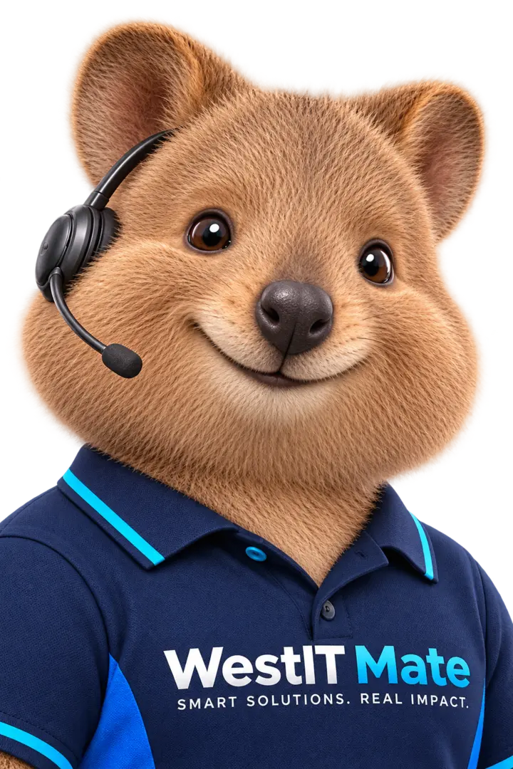 Friendly WestIT Mate mascot ready to provide patient technology help